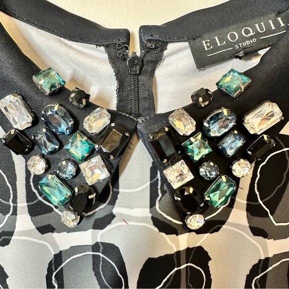 Eloquii Plus Size Geometric Patterned Dress in Blue, Green and Black - Picture 4 of 9